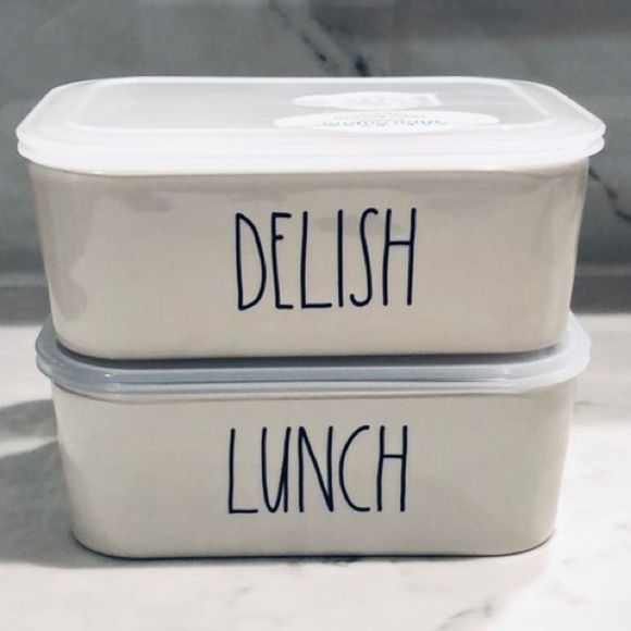 NWT Rae Dunn 2 pieces Lunch & Delish Ceramic Containers Set with Vented Lid New - Picture 7 of 15